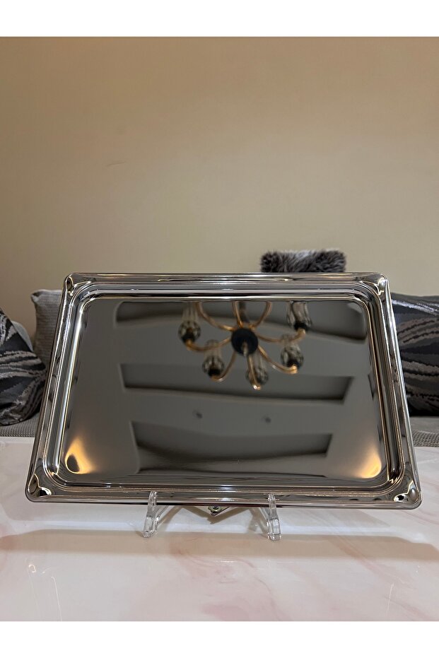 صواني تقديم مفرد 3 مقاسات فضي كروم - 3