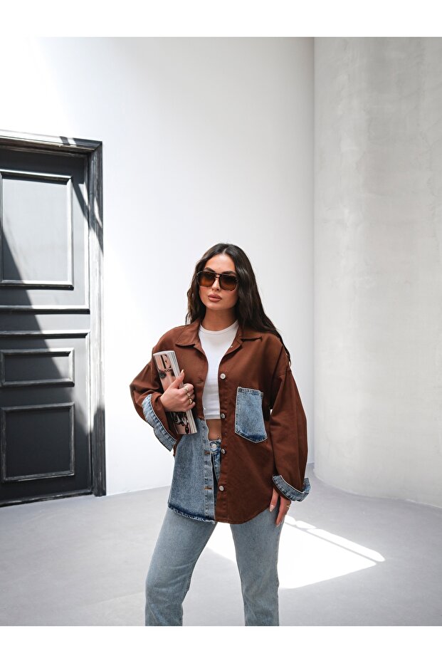 kadın gömlek kot garnili - 3