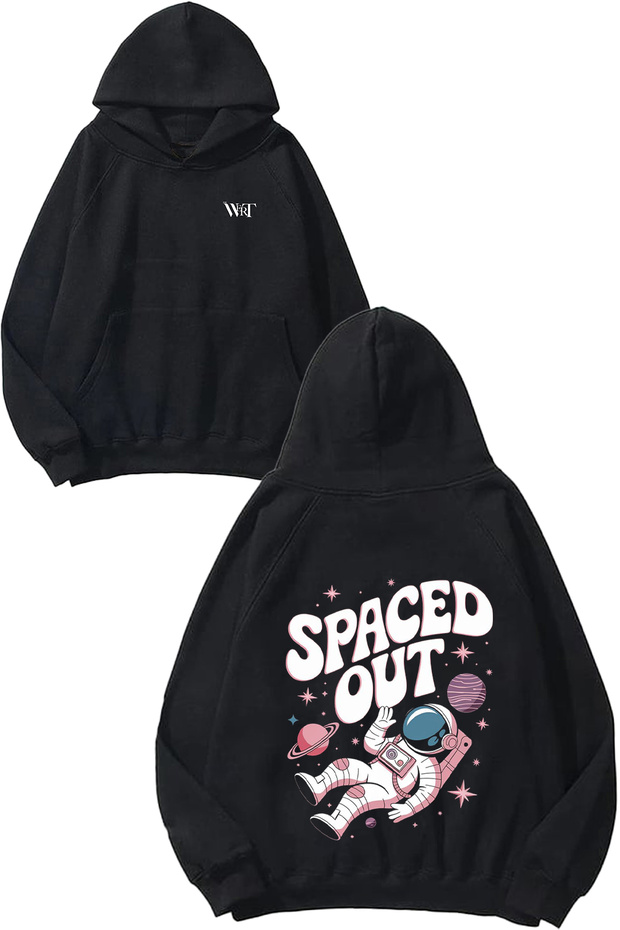 سويت شيرت Spaced Out Design Back مطبوع أسود بغطاء رأس