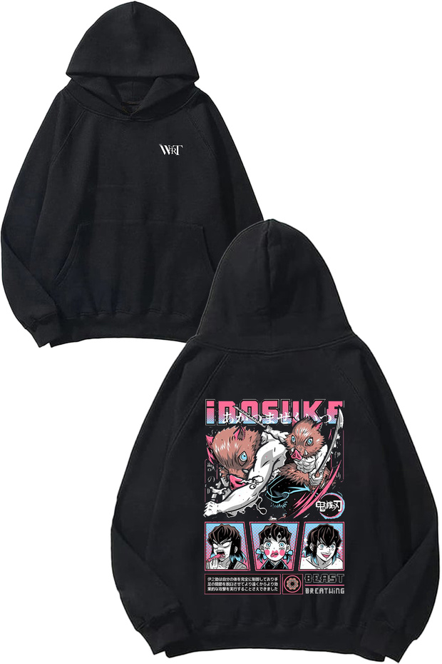 سويت شيرت Idosuke Design Back مطبوع أسود بغطاء رأس