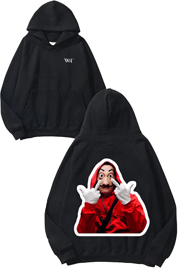 سترة La Casa De Papel Merch Design رقم مطبوع باللون الأسود بغطاء رأس