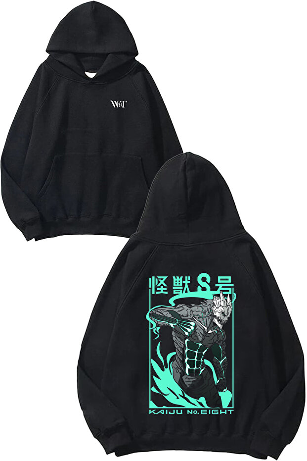 سويت شيرت Kaiju No 8 Monster Design Back مطبوع أسود بغطاء رأس