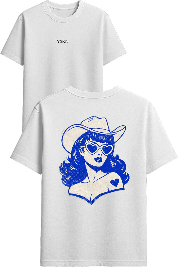 Blue Beautiful Women Design Printed White Oversized t Shirt
