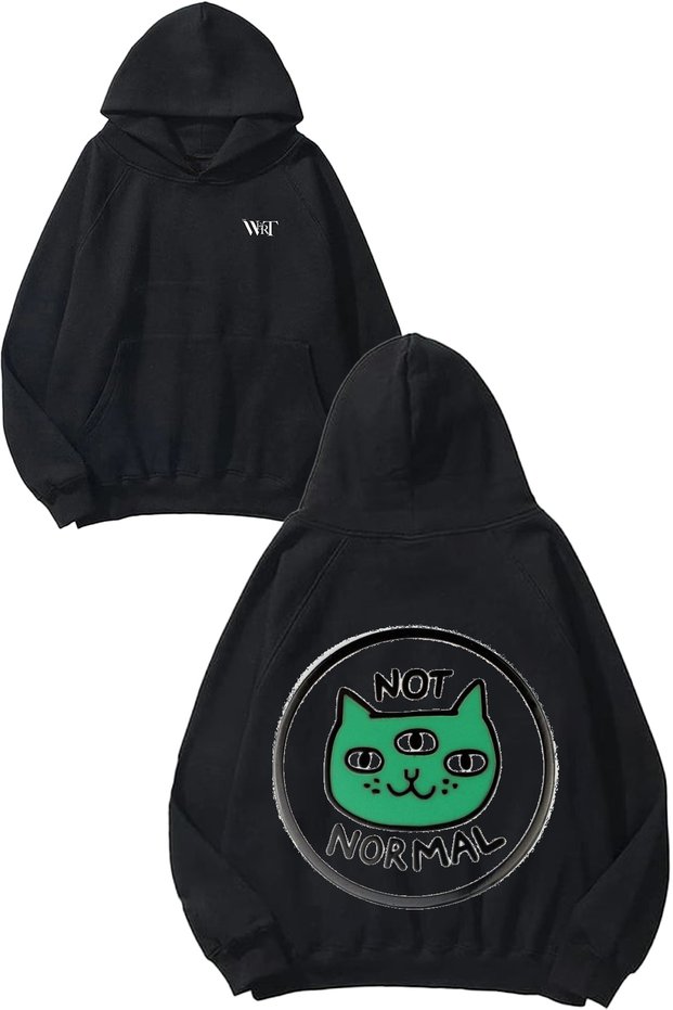 Not Normal Cat Design Backpack Printed Black Hooded Sweatshirt