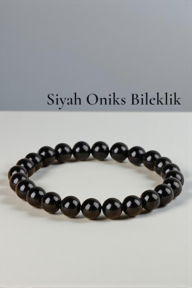 Black Unisex Natural Stone Bracelet (Choose Size) (Onyx Stone) 8 mm Quality
