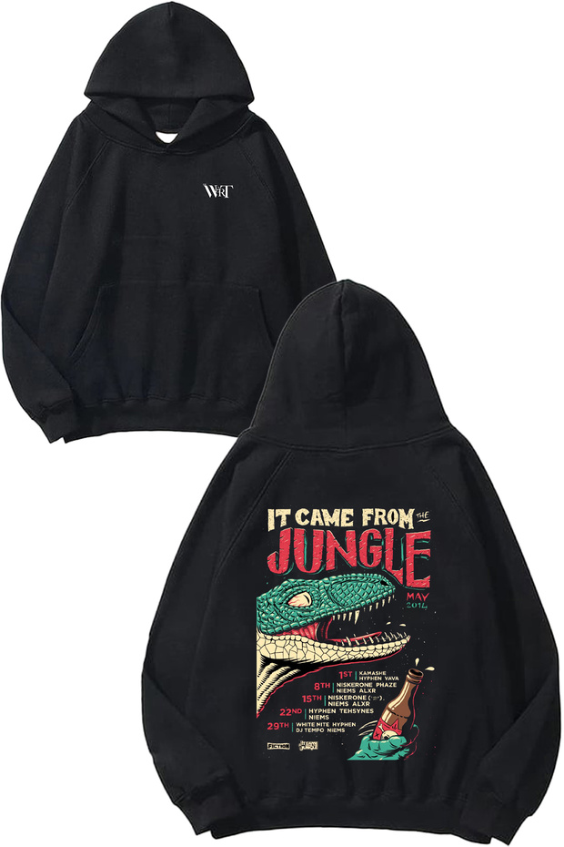It Came from Jungle Design Backpack Printed Black Hooded Sweatshirt