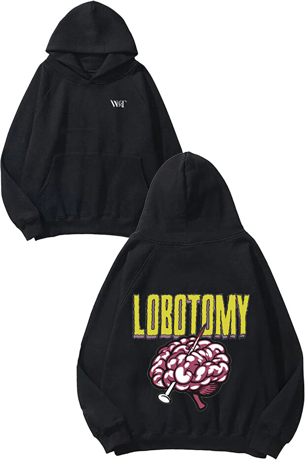 سترة مطبوع سوداء بتصميم Labotomy بغطاء رأس