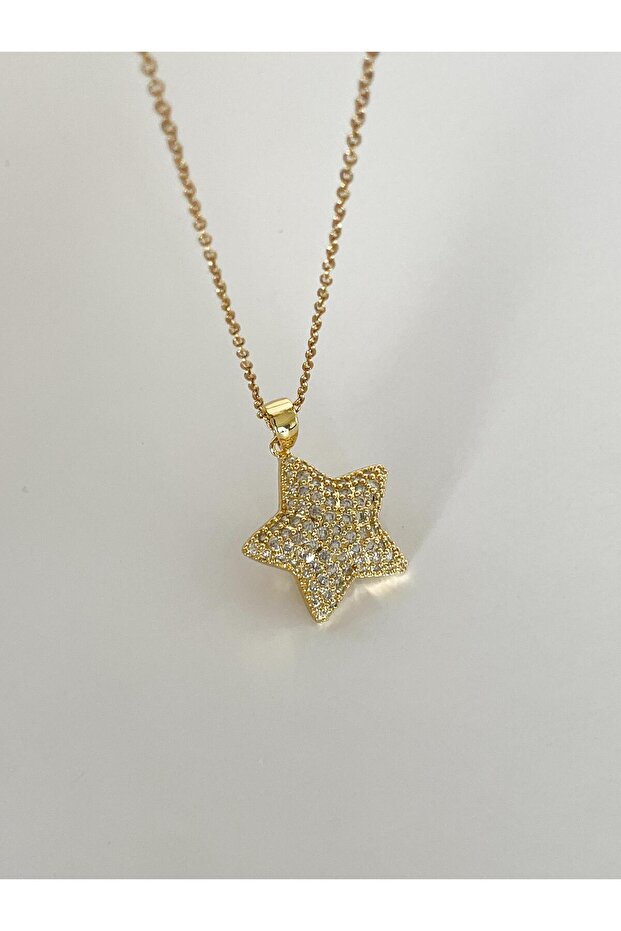 Çelik Full Taşlı Yıldız Kolye - 1