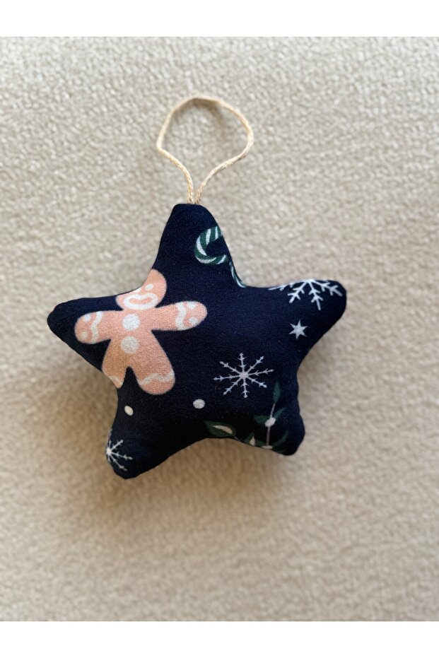 Christmas Tree Ornament Star – Handmade, Fiber-Filled, Fabric Surface (Blue/Green)