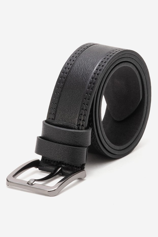 Genuine Leather 4.5 cm Men's Stitched Sports Belt 520 Black