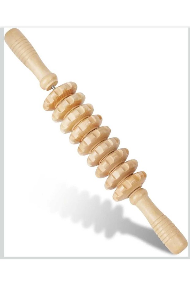 Wooden 9-Wheel Roller Back Waist Leg Anti-Cellulite Wooden Massage Tool