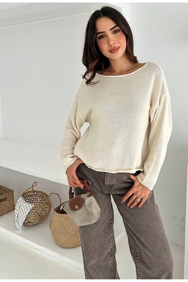 Kayık Yaka Basic Triko Kazak - 4