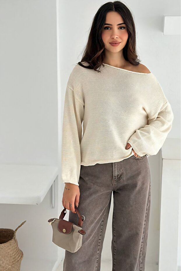 Kayık Yaka Basic Triko Kazak - 3