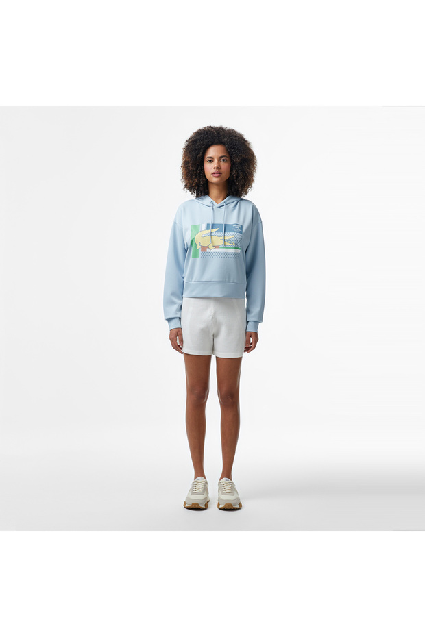 Kadın Relaxed Fit Kapüşonlu Baskılı Açık Mavi Sweatshirt - 3