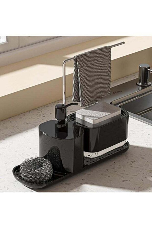 Kitchen Soap Dispenser Set with Tray and Dishcloth Holder, Dish Soap Dispenser for Kitchen Sink Cou