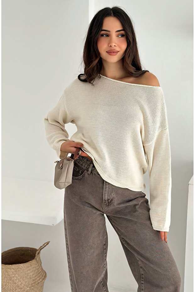 Kayık Yaka Basic Triko Kazak - 2