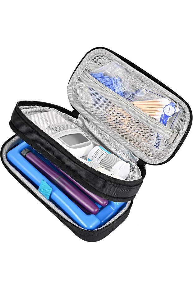 Insulin Cooler Travel Case with 2 Ice Bag, Compact Diabetic Medication Organizer - Black