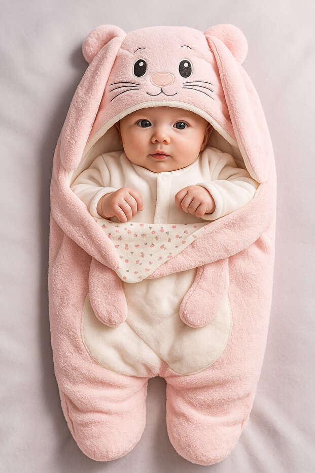 Baby Swaddle with Rabbit Pattern, Thai Feather, Side Zipper