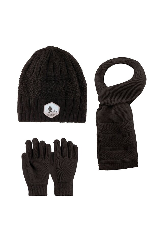9-15 Years Old Waiter 3 Piece Set Men's Scarf, Gloves and Hat Set with Fleece Inside