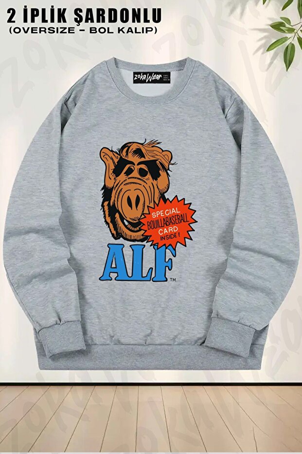 Unisex Alf Retro Tv Series 80S Printed Oversized Crew Neck Sweatshirt