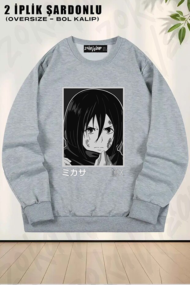 Unisex Attack on Titan Mikasa Ackermann Anime Printed Oversized Crew Neck Sweatshirt