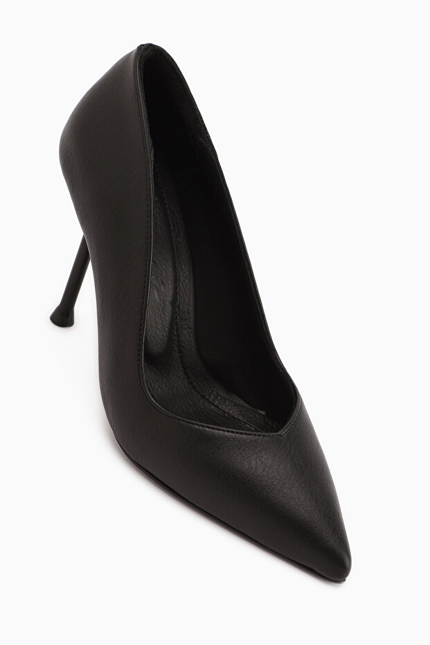 Arya Genuine Leather Black Stiletto Women's Heeled Shoes