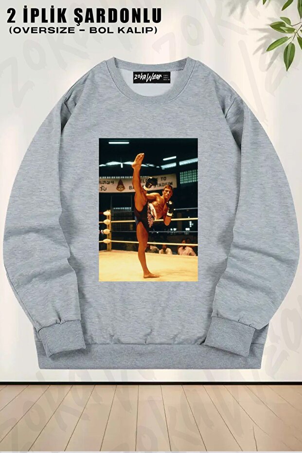 Unisex Kickboxer Film Jean Printed Oversized Crew Neck Sweatshirt