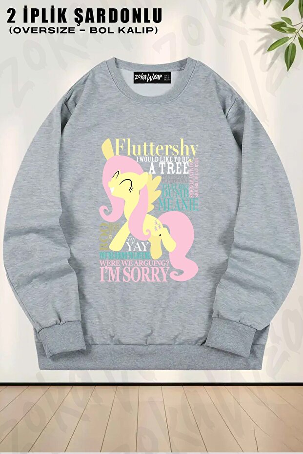 Unisex the Many Words of Fluttershy Printed Oversized Crew Neck Sweatshirt