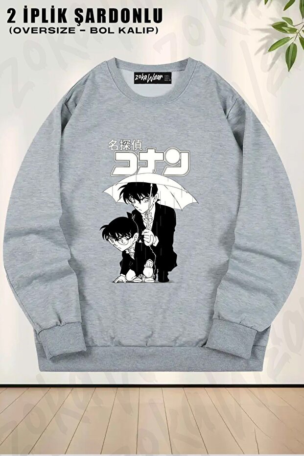 سويت شيرت بياقة دائرية للجنسين من Detective Conan مطبوع قصة فضفاضة