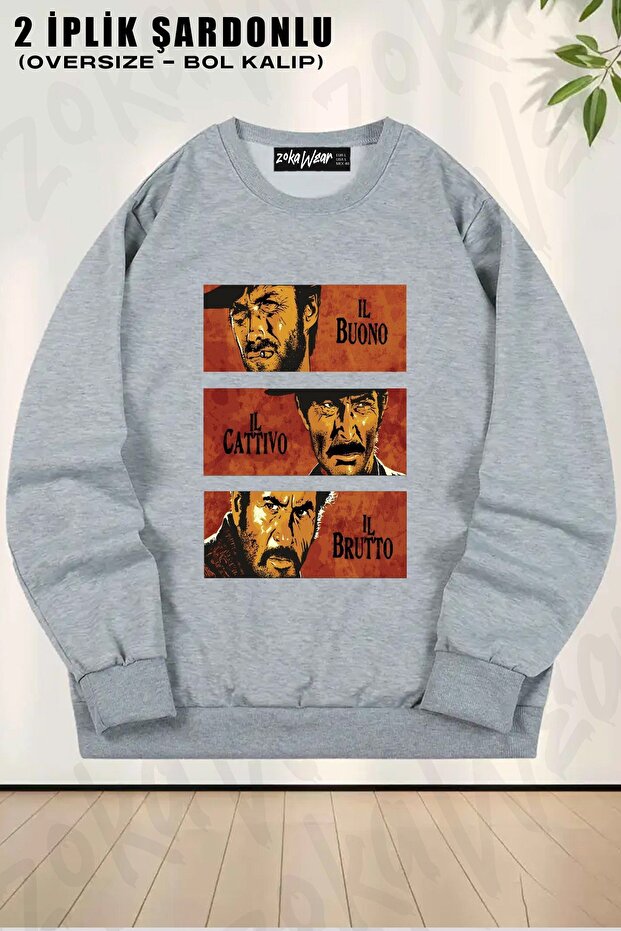 Unisex the Good, the Bad, and the Ugly Printed Oversized Crew Neck Sweatshirt