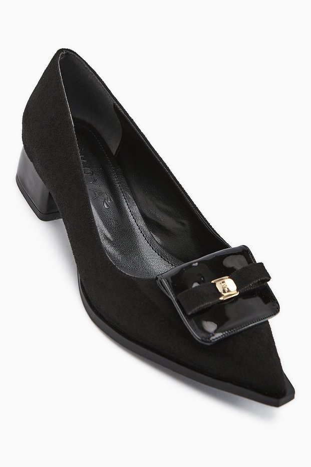 Boel Black Suede Buckle Short Heeled Women's Shoes