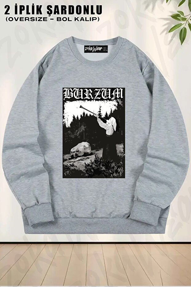 سويت شيرت برقبة دائرية للجنسين من Burzum v2 مطبوع قصة فضفاضة