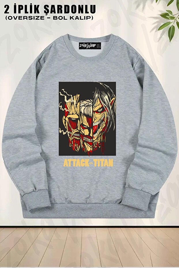 Unisex Attack on Titan Titans Animee Printed Oversized Crew Neck Sweatshirt