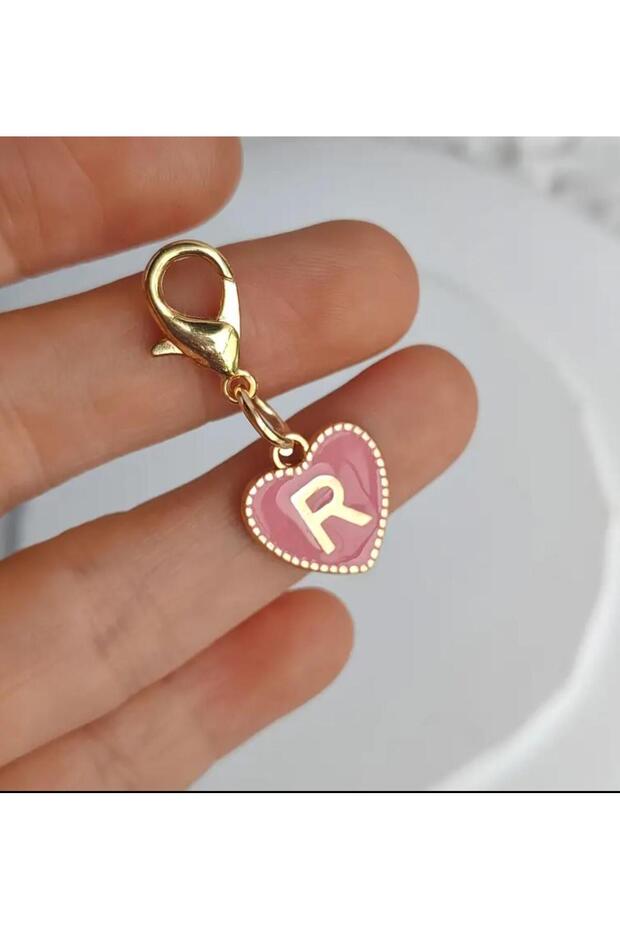 Letter R Pink Heart Keychain or Bag Ornament