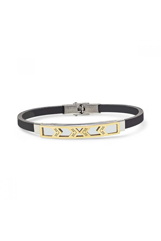 Men's Patterned Silicone Cord Steel Bracelet