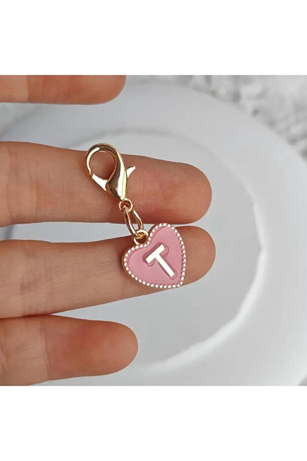 Letter t Pink Heart Keychain or Bag Ornament