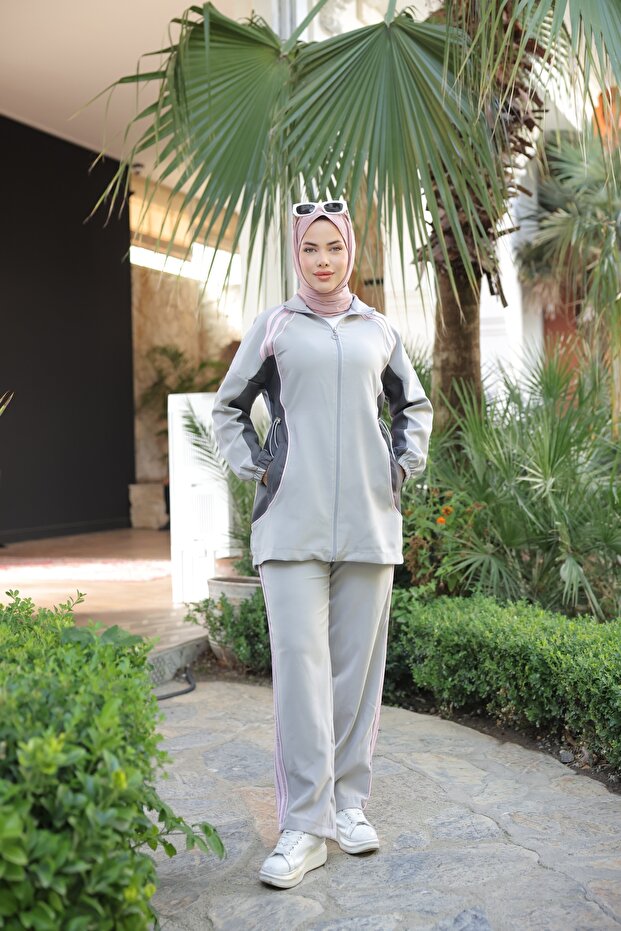 Women's Hijab Tracksuit Set, Top and Bottom Set with Zipper