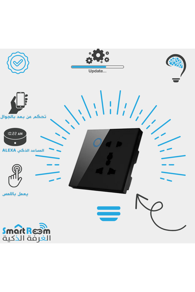 مقبس جداري ذكي مزدوج يعمل عن بعد وباللمس أسود