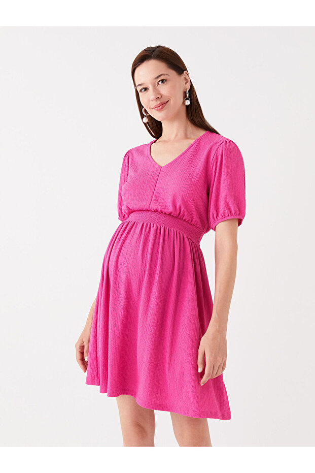V-Neck Straight Short Sleeve Maternity Dress