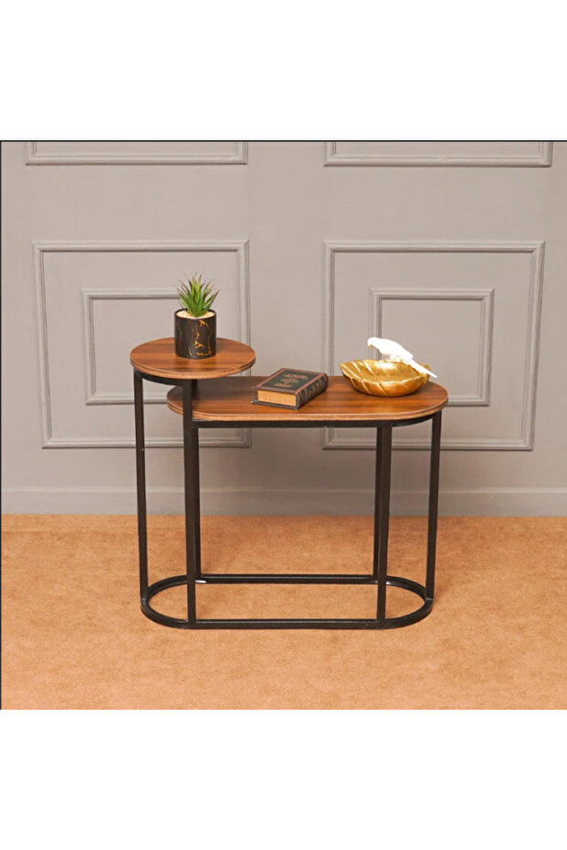 Round coffee tables nested with a metal frame - 3