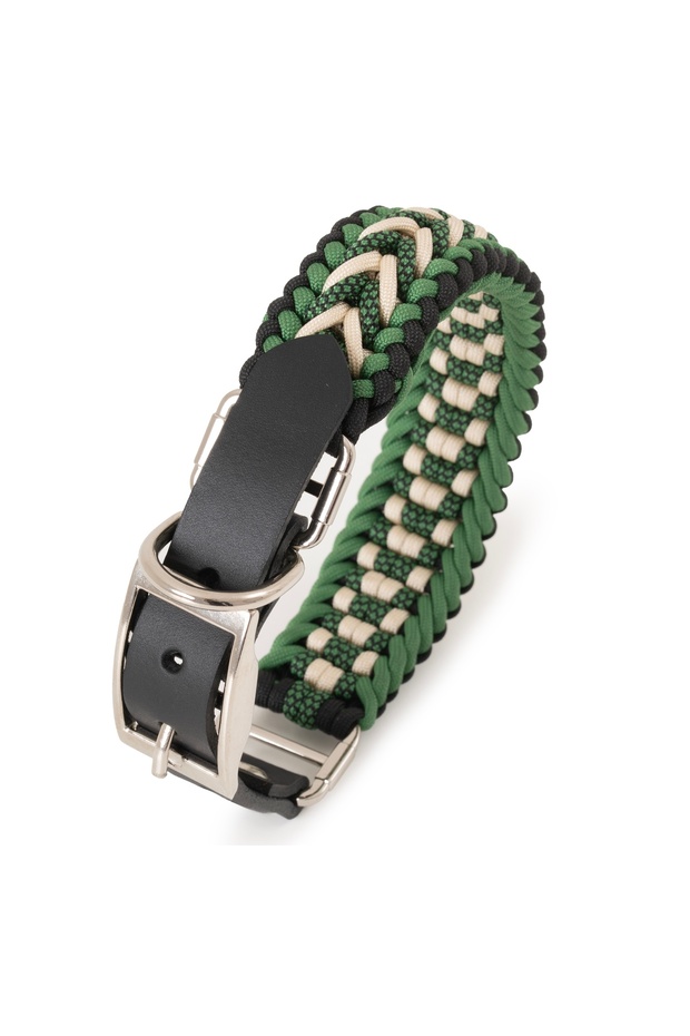 Hand-Knitted Paracord & Leather Dog Collar – Durable Adjustable, Metal Buckle, Medium and Large Breed