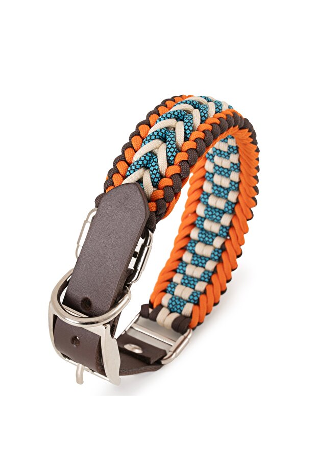 Bakani Leather El Örgüsü Paracord & Deri Köpek Tasması – Dayanıklı Ayarlanabilir, Metal Tokalı, Orta ve Büyük Irk