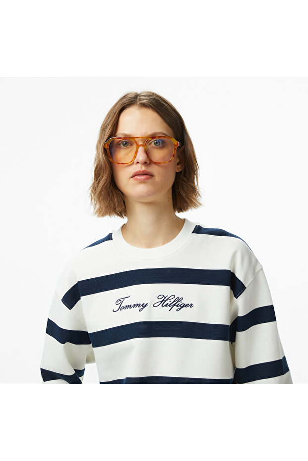 Script Regular Pique Kadın Beyaz Sweatshirt - 4