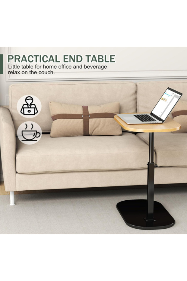 C-Shaped Side Table, Adjustable Height 360° Swivel Tabletop Coffee Table - 4