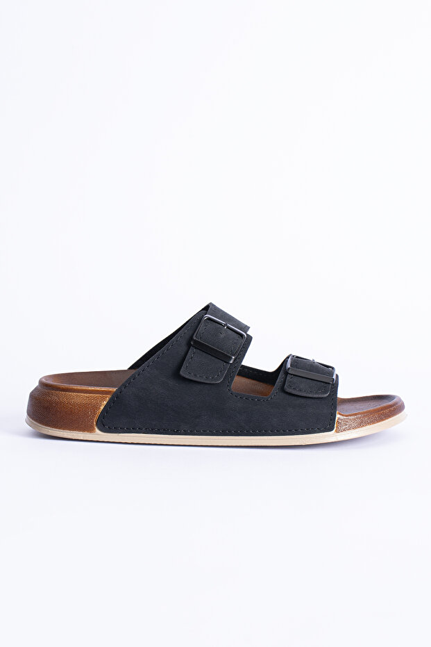 Dustin Men's Double Strap Buckled Suede Leather-Look Anatomical Casual Daily Slipper