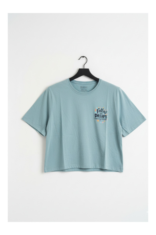 Zero Neckline Printed Crop Tshirt - 1