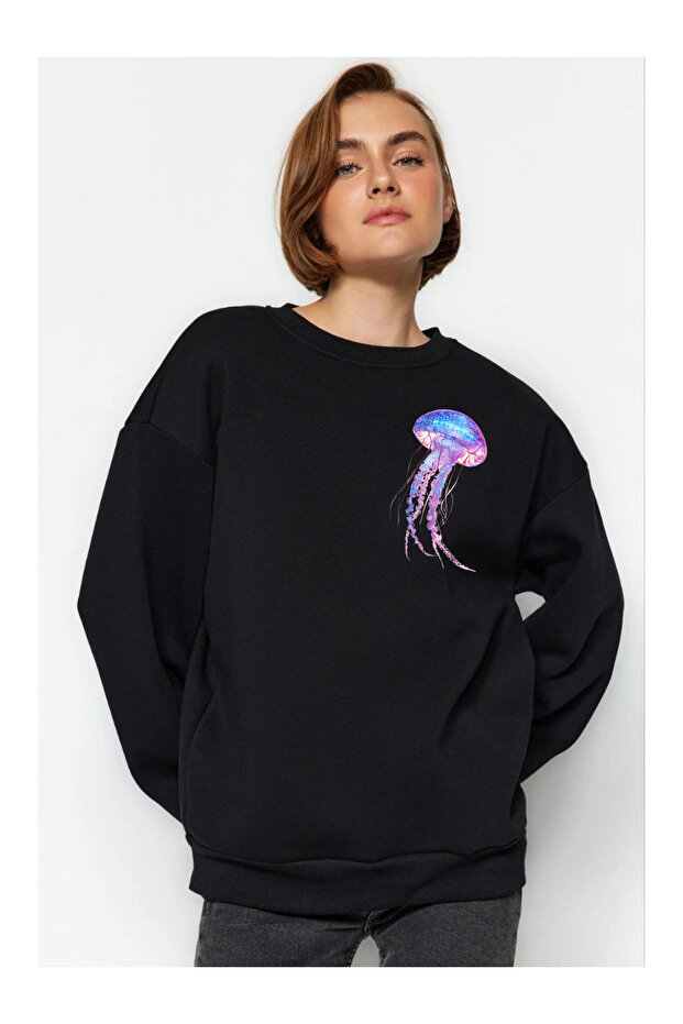 Denizanası Mini Printed 3 Thread Crew Neck Sweatshirt