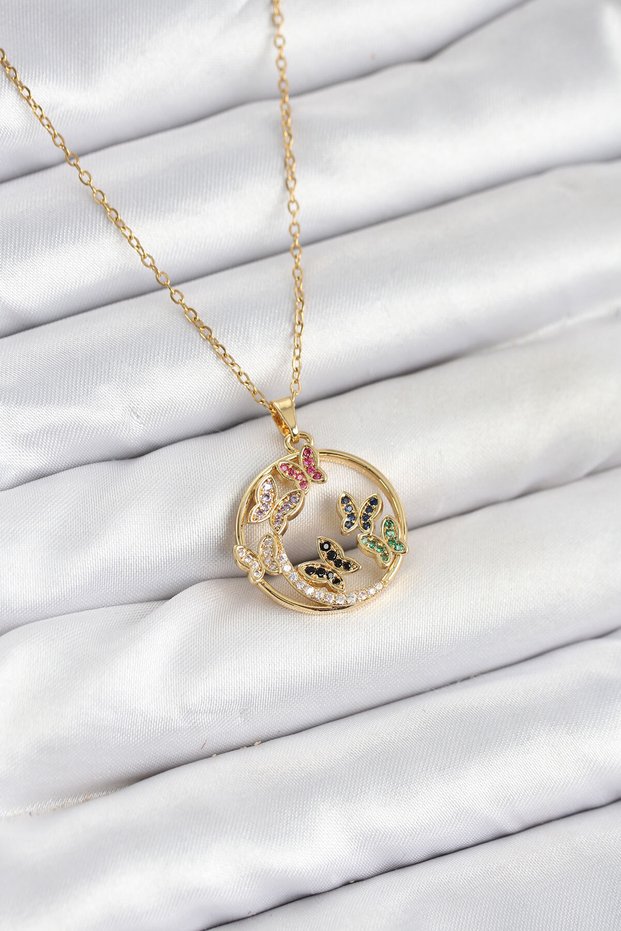 316L Steel Chain Gold Color Zircon Stone Butterfly Women's Necklace