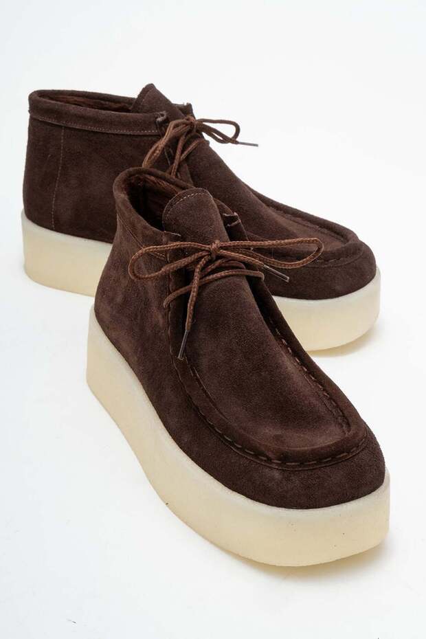 Genuine Suede Brown Thick Soled Women's Bootie