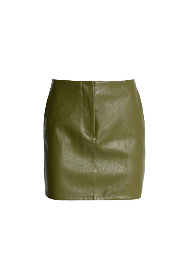 Suni Deri Mini Etek - 4